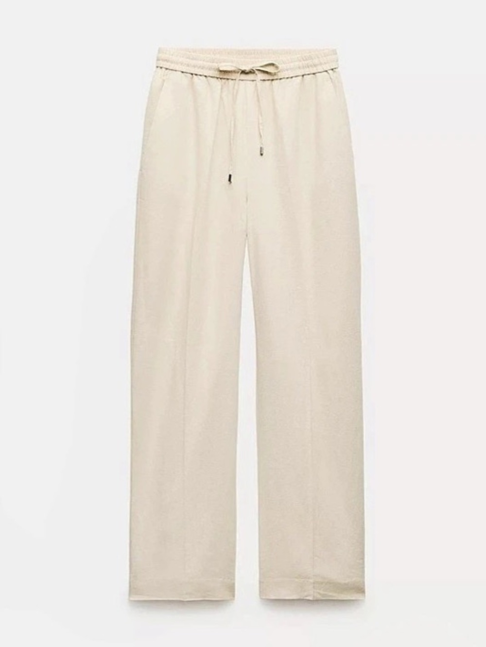 Zara Linen Blend Wide-Leg Pants Flax Beige Size Large